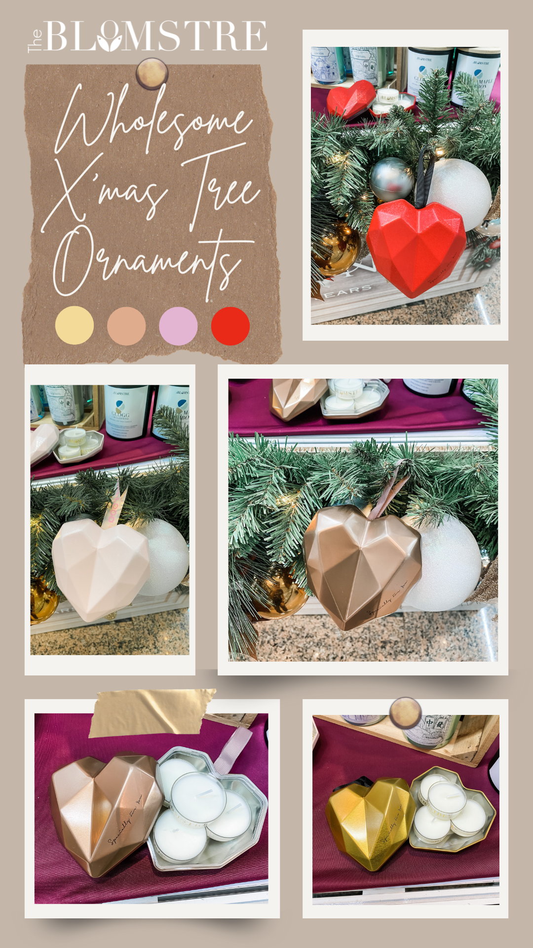 Heart Ornaments: 4pcs Tealight Soy Candles