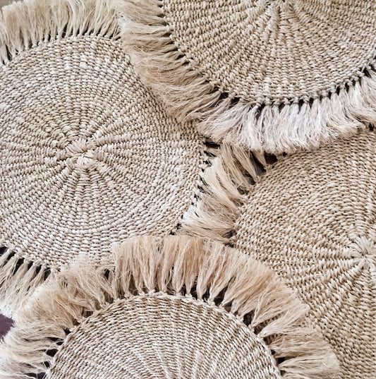 ELITA Hand-WOVEN ABACA Strands with Frindges 15" Placemat