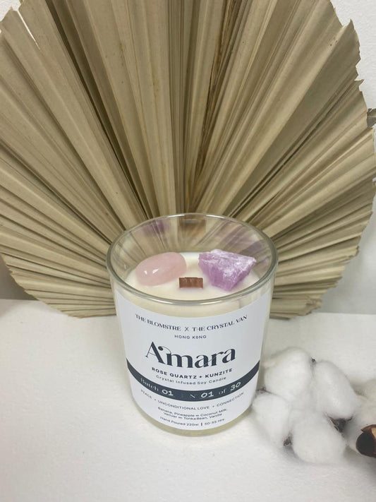 Crystal Infused Soy Candle 220ml: AMARA [THE BLOMSTRE x THE CRYSTAL VAN]
