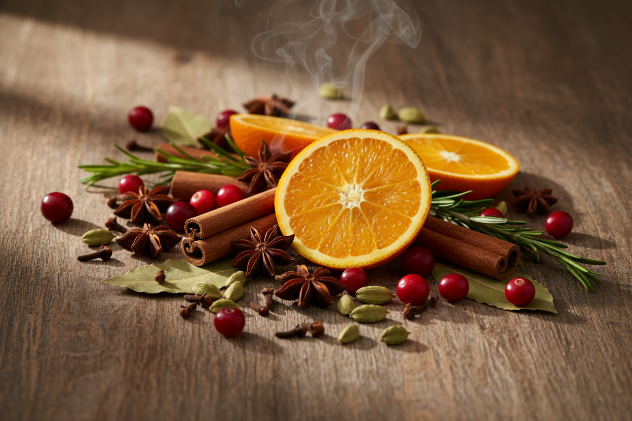 mulled wine inspired ingredients in a lifestyle look for showing visuals that you can almost smell it.