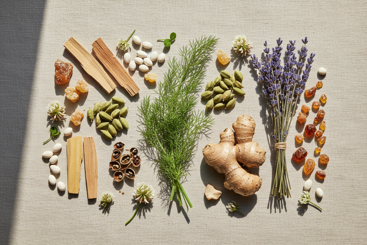 Top: Fennel, Cardamom, Ginger
Middle: Lavender, Amber, Cedar, Clover
Base: Sandalwood, Musk active ingredients in a lifestyle look with natural lighting