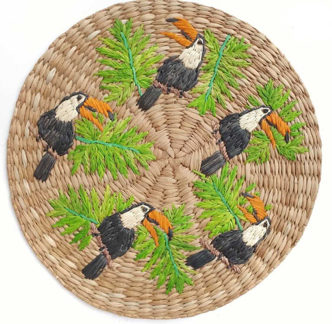 GRUPPO TUCANS Hand-Embroidered Seagrass 15" Placemat