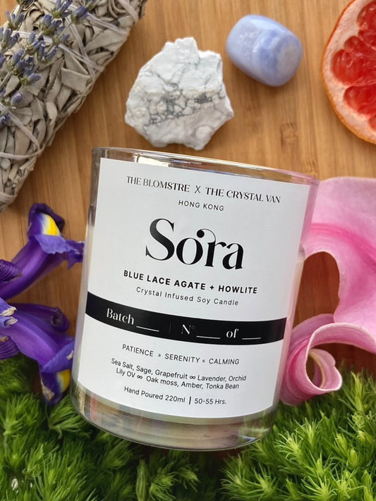 Crystal Infused Soy Candle 220ml: SORA [THE BLOMSTRE x THE CRYSTAL VAN]