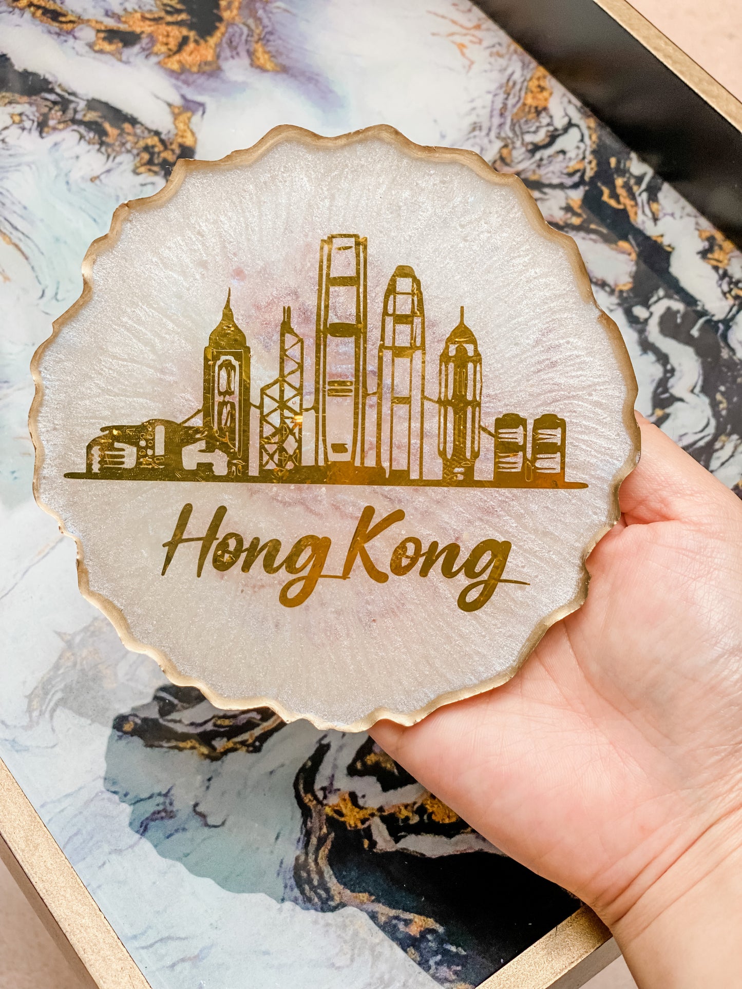 Soy Candle 180ml [of choice] + HK Skyline Handmade Coaster